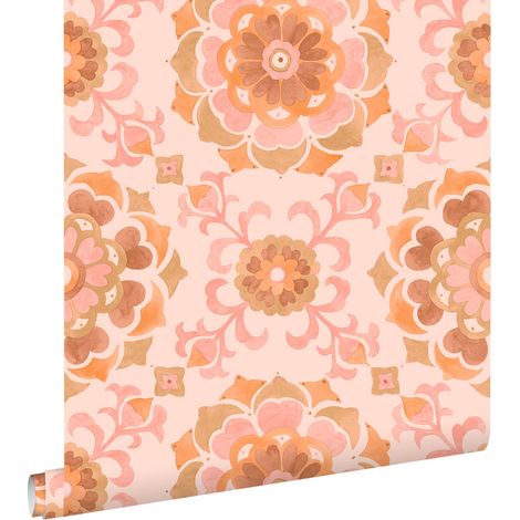 papier peint carreaux de ciment rose et orange - ESTAhome (1/5)
