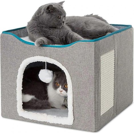Großes Katzenbett mit Hängeball und Kratzbaum, doppellagiges Klappbett für Wohnungskatzen, das in allen Jahreszeiten schläft, B (1/5)
