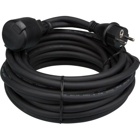Perel – Rallonge électrique H05RR-F 3G2.5 10 m – 16 A 230 V 3680 W – IP44 caoutchouc noir pour usage intérieur et extérieur