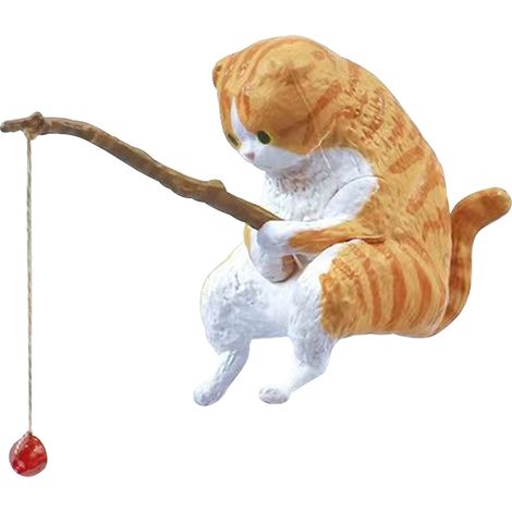 Statue Chat - Décoration Aquarium et Bac à Eau - Figurine Pêche - Bois Naturel - 6 x 4,5 cm - 1 Pièce