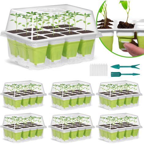 Lot de 6 - Plateau de semis - Propagateur - Silicone réutilisable avec couvercle réglable et drainage pour fleurs légumes intérieur 72 cellules (1/5)