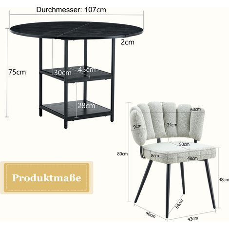 Set tavolo rotondo 107 cm con 2 sedie in tessuto grigio chiaro stile industriale (1/4)