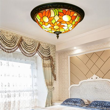 AUTRUCKER Plafonnier rétro Tiffany en vitrail 3 lumièresCulot E27Installation facileIdéal pour chambre,couloir,entrée,bureau Décoration vintage-40cm (1/5)
