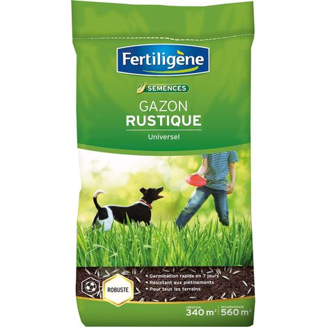 Semences Gazon Rustique Universel 8,5 kg - Premières pousses en 1 semaine - Résiste aux piétinements - Pour tous types terrains - Pour 340m² de création et 560m² de regarnissage (1/5)