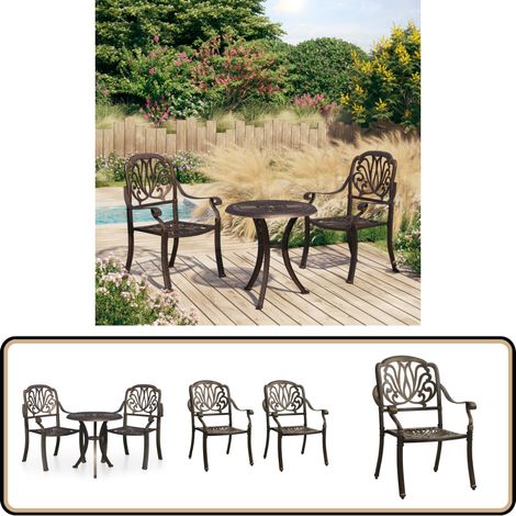 3-tlg. Bistro-Set Aluminiumguss Bronzen - Bistro Set - Gartenmöbel - Outdoor-Sitzgruppe - Aluminiumgartenmöbel - Gartentisch