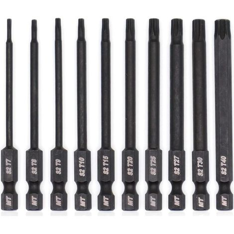 Torx-Bit-Set für Schraubendreher, Bohrmaschinen und Schlagschrauber, temperaturbeständig, fortschrittliche Wärmebehandlung, Phosphatbeschichtung, 8 cm, 10-teilig
