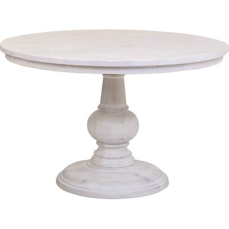 table de salle à manger ronde bois de manguier blanc antique - blanc antique patiné bois clair (1/5)