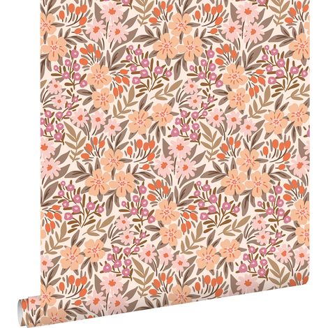 papier peint fleurs vert grisé, rose et violet - ESTAhome (1/5)