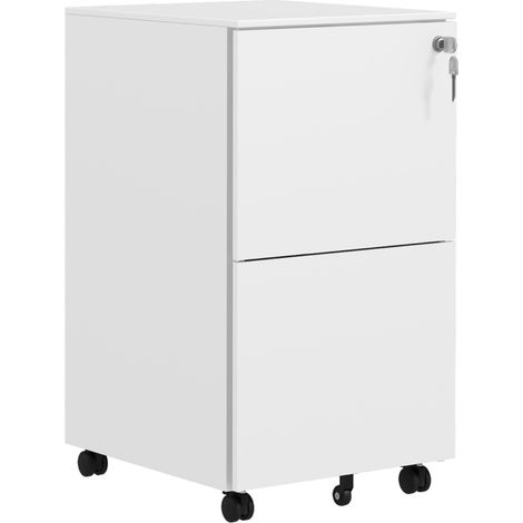 2-Drawer Vertical Filing Cabinet with Lock and 5 Wheels, Steel Mobile File Cabinet, for A4, Legal and Letter Size, Pre-Assembled Body, White