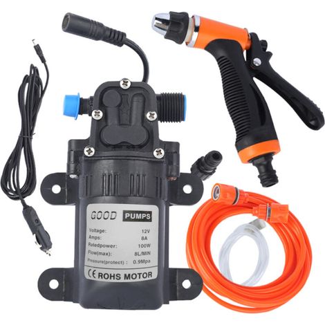 12V 100W Elektrischer Hochdruckreiniger – Maximaldruck 0,9 MPa – Durchflussmenge 8 l/min – 3 m Kabel – Für Autowäsche und Bodenreinigung – Crezuo