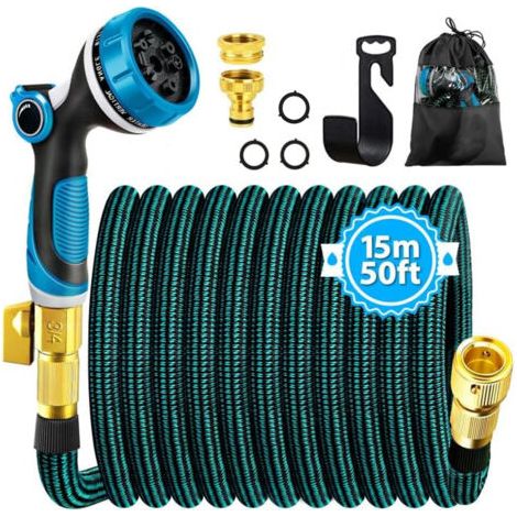 Tuyau Arrosage Extensible,15m Tuyau D'arrosage avecTuyaux D'arrosage Retractable avec Buse de Pulvérisation 10 Fonctions,50ft (1/4)