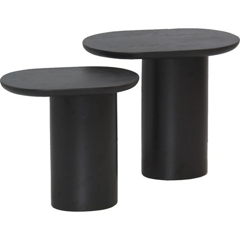 STELIAN - Lot de 2 Tables Basses Plateaux en Manguier teinté Noir Pieds Métal Noir (1/3)