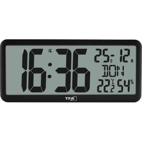 TFA Dostmann 60.4525.01 Radiocontrollato Orologio da parete 356 mm x 161 mm x 27 mm Nero Display grande