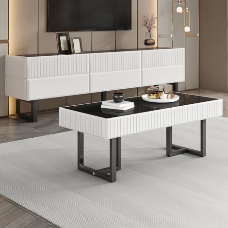 TV-Möbel 170 x 35 x 47 cm, Couchtisch-Set, schwarz-weißes Design, integrierter Stauraum, MDF und Spanplatte (1/5)
