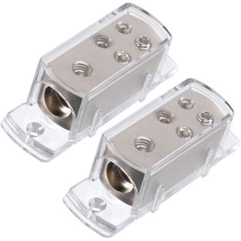 Lot de 2 Blocs de Distribution d'Alimentation 4 Voies pour Amplificateur Audio Voiture 4Ga Entrée 8Ga Sortie Boîtier Répartiteur de Terre Transparent Accessoire Câblage Audio (1/5)