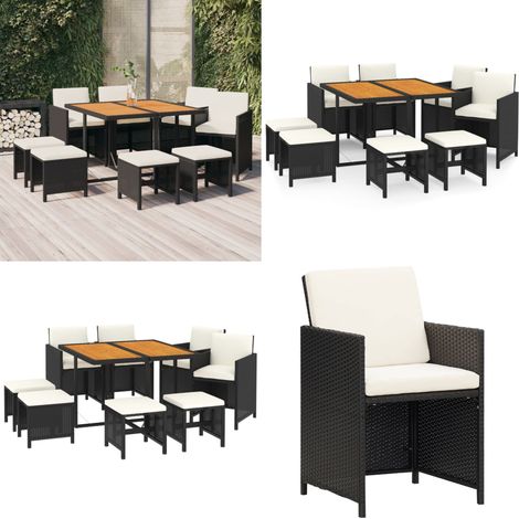 Ensemble à manger de jardin coussins 9pcs Résine tressée Noir - Salon De Jardin - Meubles De Jardin - Ensemble Salon De Jardin - Table Et Chaises De Jardin - Résine Tressée - Home & Living (1/5)