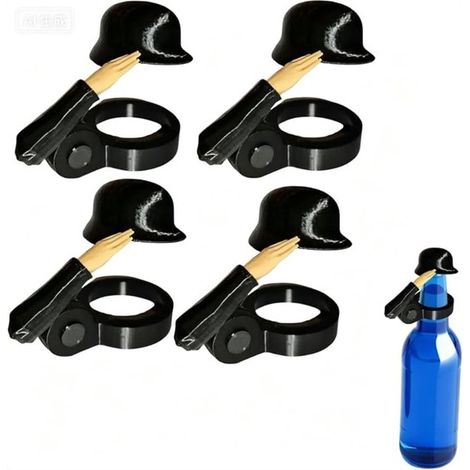 Lot de 4 capsules de bouteille de bière - Joli motif de casque de soldat saluant - Capsules de fête - Capsule - Idéales pour les fêtes, les barbecues et les cadeaux - Noir (1/5)