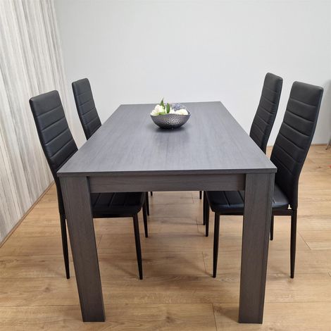Dining Table and 4 Chairs Black Dark Grey Leather Chairs Wood Dining Set Furniture (1/5)