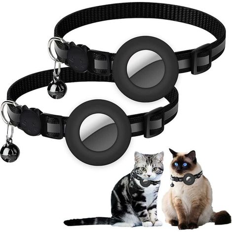 Lot de 2 colliers Airtag pour chat avec cloche et boucle en toute sécurité de 3/8 de largeur, collier réfléchissant pour chien avec étui en silicone étanche compatible avec (1/5)