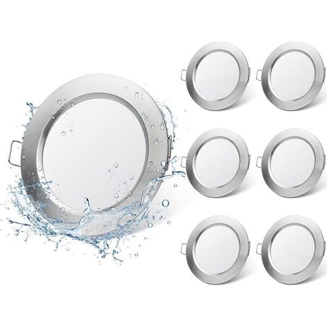 Spot LED encastrable plat Spots LED 6W IP44 encastrables Blanc chaud 3000K Spots encastrables set de 6 pour salon, salle de bain, bureau (1/5)