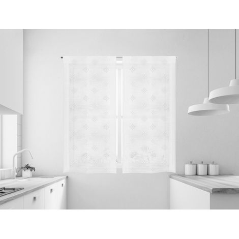 Coppia Tendine Tende A Vetro Ricamate Semitrasparenti Finestre Porta Finestra Cucina Bagno 60 x 150 Cm o 60 x 240 Cm Mod Cleme Natural - 60x150 cm (1/4)
