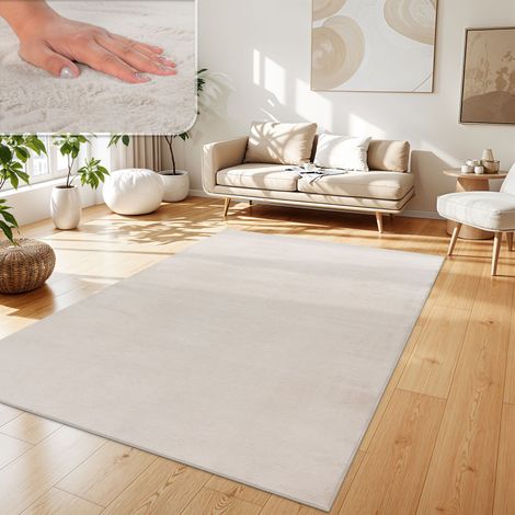 Paco Home Teppich Wohnzimmer Kunstfell Plüsch Hochflor Shaggy Weich Verschied. Farben 160x230 cm, Creme
