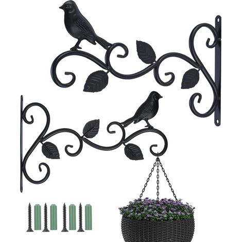 2 supports de paniers suspendus, crochets muraux vintage en métal, 30,5 cm, pour plantes et décorations intérieures/extérieures (1/5)