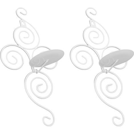 Lot de 2 supports de bougies muraux en fer forgé, style européen, blancs, pour mariage ou décoration créative. (1/5)