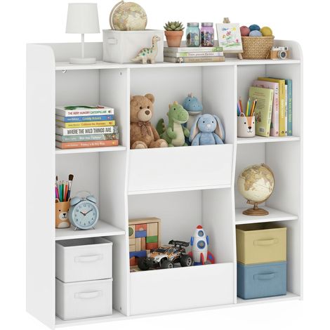 Meuble de rangement enfant - AIYAPLAY - 8 compartiments et étagère supérieure - MDF - 104 x 29 x 101,5 cm - blanc