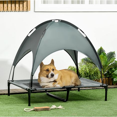Lettino rialzato per cane con baldacchino rimovibile 92x76x90 cm traspirante grigio HAVRYA (1/4)