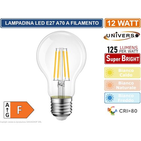 UNIVERSO LAMPADINA LED E27 12W BULB A70 FILAMENTO 360° 1500 LUMEN 3000K 4000K 6500K - Colore Luce: Bianco Naturale (1/2)