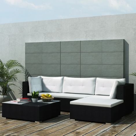 Salon de jardin 5 pcs Contemporain, Ensemble repas de jardin, avec coussins Résine tressée Noir OIB6021E (1/3)
