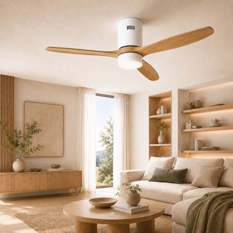 Ventilateur de plafond avec lumière THOMSON NOUR avec 3 pales, diamètre de 132 cm et télécommande incluse