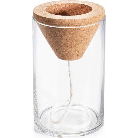 Vasi cilindrici in vetro trasparente con bordo al taglio vivo e cono con corda autoirrigante, set da 4 pezzi, Ø 12,5 cm x 21,5 H