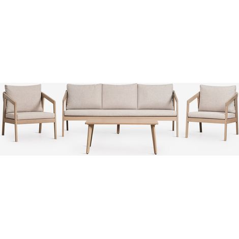 Set da salotto con divano a 3 posti, 2 poltrone e tavolino in legno di acacia e corda intrecciata Kaela SKLUM (1/5)