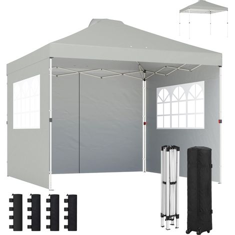 Pavillon d'environ 3 x 3 m, étanche, hauteur réglable, pliable et dépliable, avec 3 panneaux latéraux, ventilation par fenêtre, protection UV 50+, gris clair (1/5)