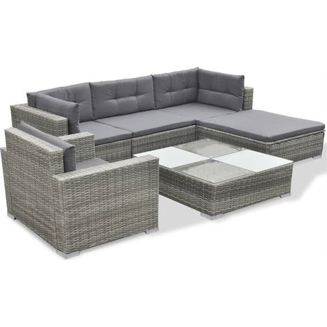 FIMEI Salon de jardin 6 pcs avec coussins Résine tressée Gris (1/5)