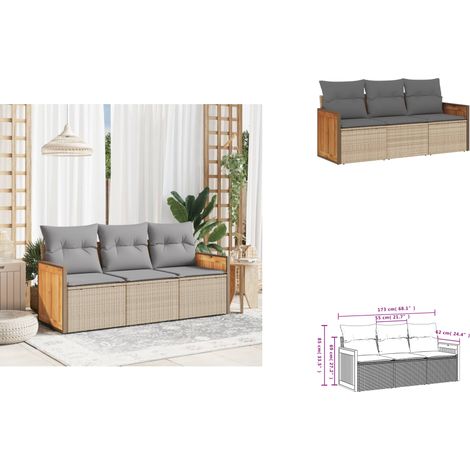 Salon de jardin avec coussins 3 pcs beige résine tressée - Ensemble Salon De Jardin - Meuble De Jardin - Salon Extérieur - Résine Tressée - Rotin Synthétique (1/3)