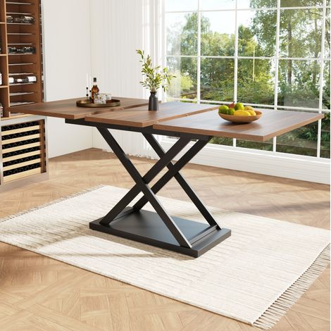 Ausziehbarer Esstisch 120-160x80x75 cm Walnuss/Schwarz aus MDF und Metall mit Kreuzbeinen (1/5)