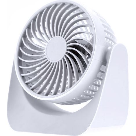 Mini ventilateur portable silencieux, rechargeable par USB, blanc, avec batterie, pour dortoir étudiant ou bureau.