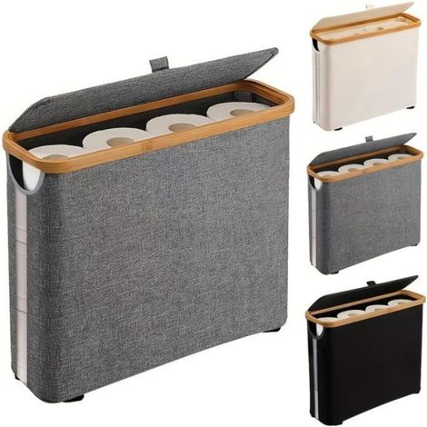 Panier à papier toilette, rangement en bambou — L'organisateur de salle de bain ultime avec couvercle en bambou (Gris) (1/5)