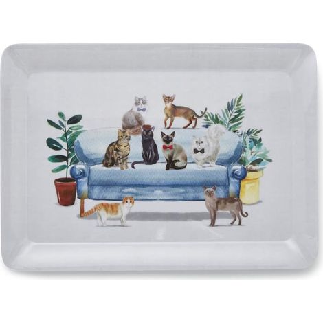Grand Plateau de Service de Conception Britannique Plateau de dîner pour de Multiples utilisations dans la Maison Plateaux pour Servir des Aliments ou des Boissons - Chats Curieux