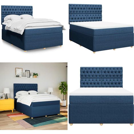 Giroletto a Molle con Materasso Blu 140x190 cm in Tessuto - Materasso a molle insacchettate - Letto a molle