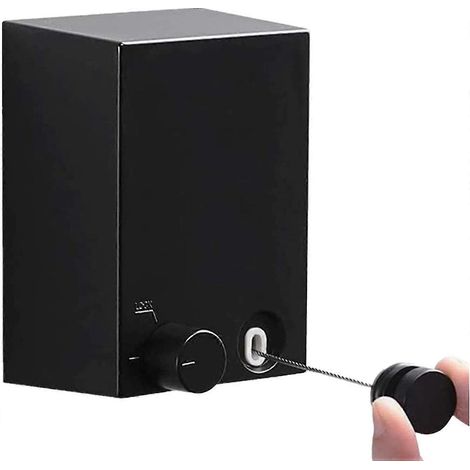 Étendoir à linge extensible pour fixation murale, adapté à une utilisation intérieure et extérieure, avec câble en acier réglable de 4,2 m de long (noir) (1/5)
