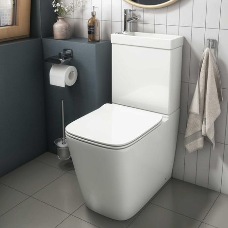 2 in 1 Toilet Basin Combo Combined Toilet WC & Sink Space Saving Cloakroom Unit