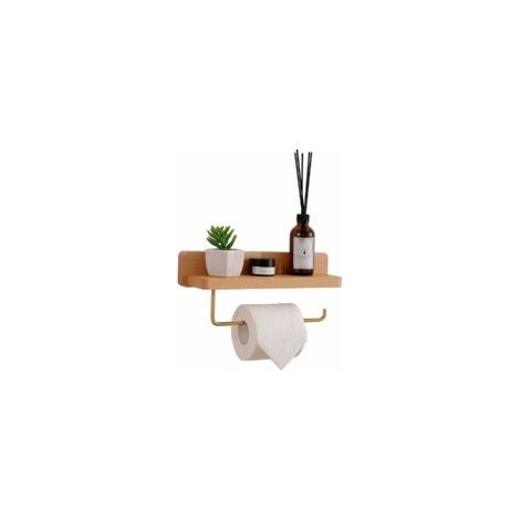 Porte Papier Toilette Double Installation Bois Massif Hêtre Dérouleur Support Papier WC Mural Auto-adhésif Coins Arrondis Porte Rouleau de Papier Décor pour la Salle de Bain Cuisine (Hêtre,)-Le long p