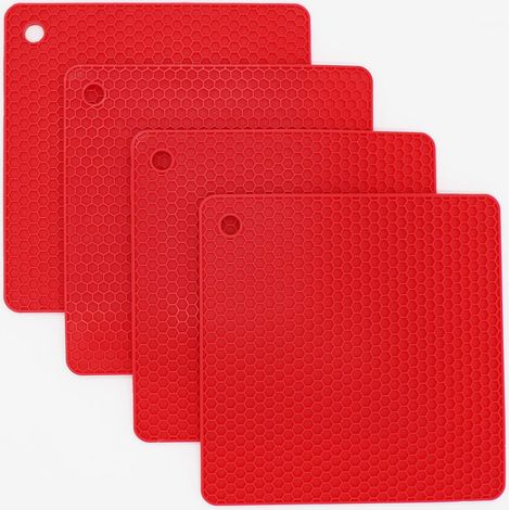Dessous de plat en silicone pour plats chauds, casseroles et poêles, maniques de cuisine, tapis de cuisine en silicone rouge résistant à la chaleur pour comptoir en quartz
