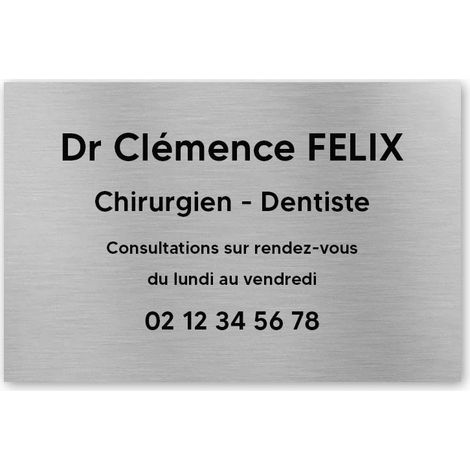 Plaque professionnelle PVC 30x20 – Gravure Personnalisée | Dentistes - Argent lettres noires (1/3)