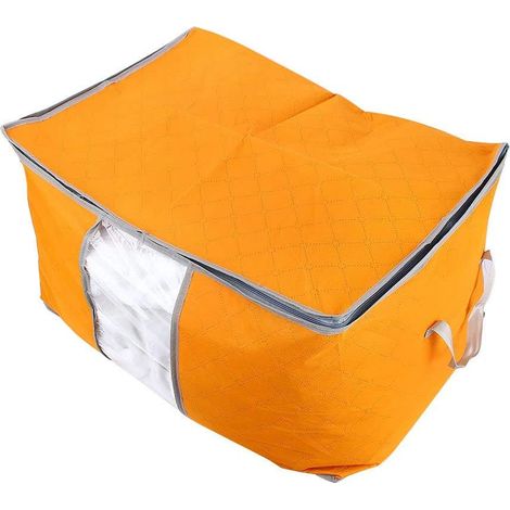 Space-Saving Foldable Clothes Storage Box for Under the Bed, 67L Orange Design (1/5)