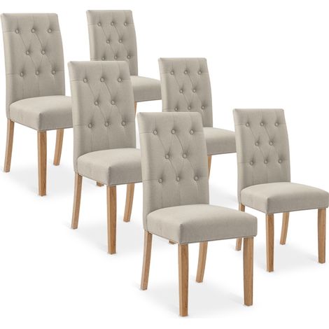 Lot de 6 chaises capitonnées Gaya tissu beige (1/3)